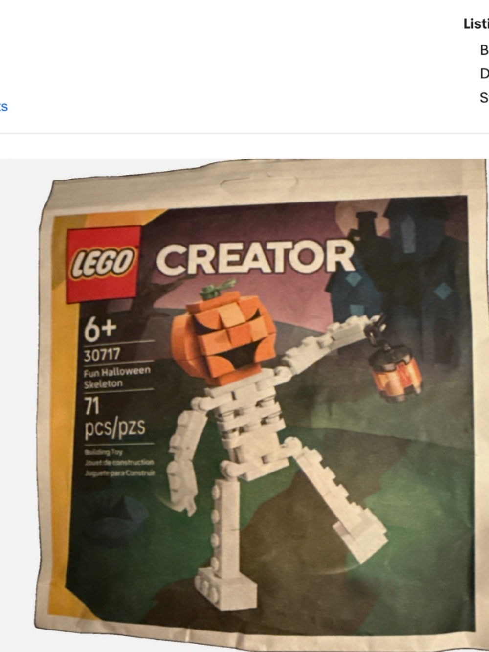 LEGO CREATOR Seasonal Paper Bag #30717 FUN HALLOWEEN SKELETON NISP